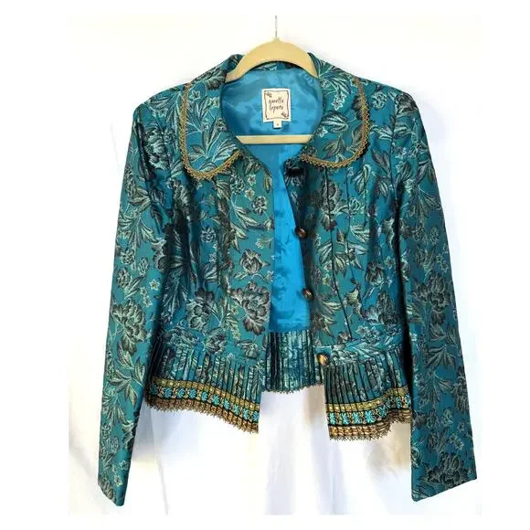 Nanette Lepore Blue Metallic Gold Floral Brocade Formal Jacket Blazer, M, 10 - Picture 6 of 6